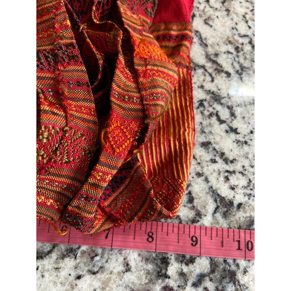 Womens Rectangle Scarf Handwoven Fringe Red Orange Striped Pattern Lightweight - Picture 6 of 6